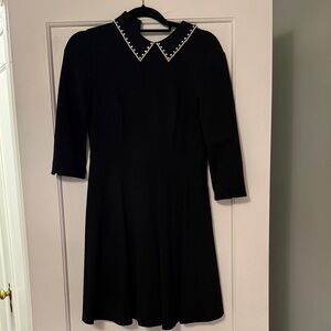 Kate Spade Black fit & Flare Dress with Rhinestone Lapel